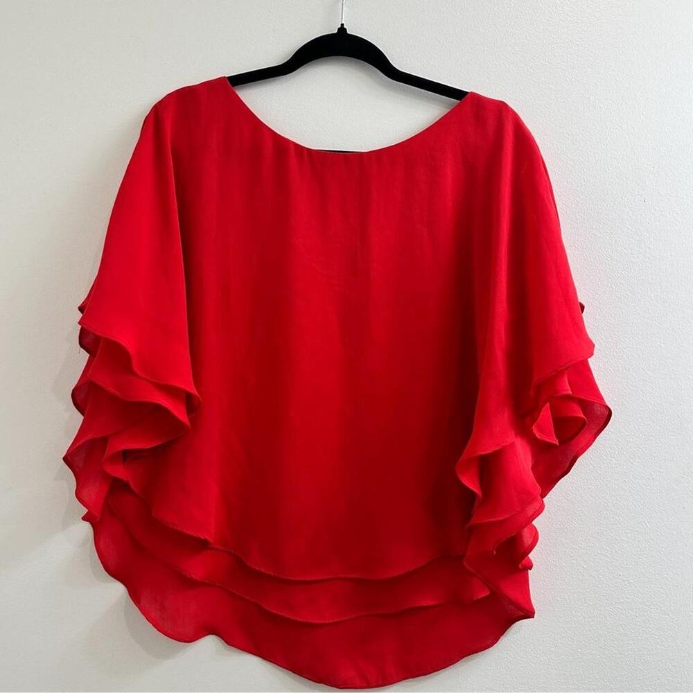 Gianni Bini Red Layered Ruffle Blouse Boho Glam Coquette Flowy Top Size S